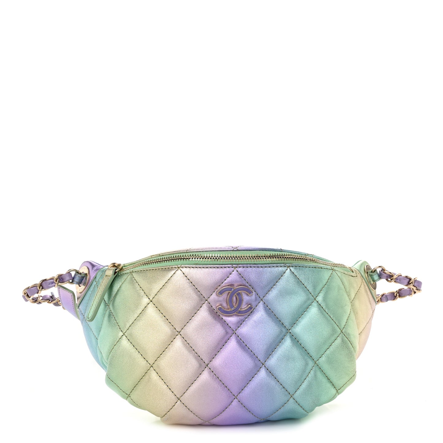 Gradient Metallic Lambskin Quilted Walking Mood Waist Bag Fanny Pack Pink Purple Green