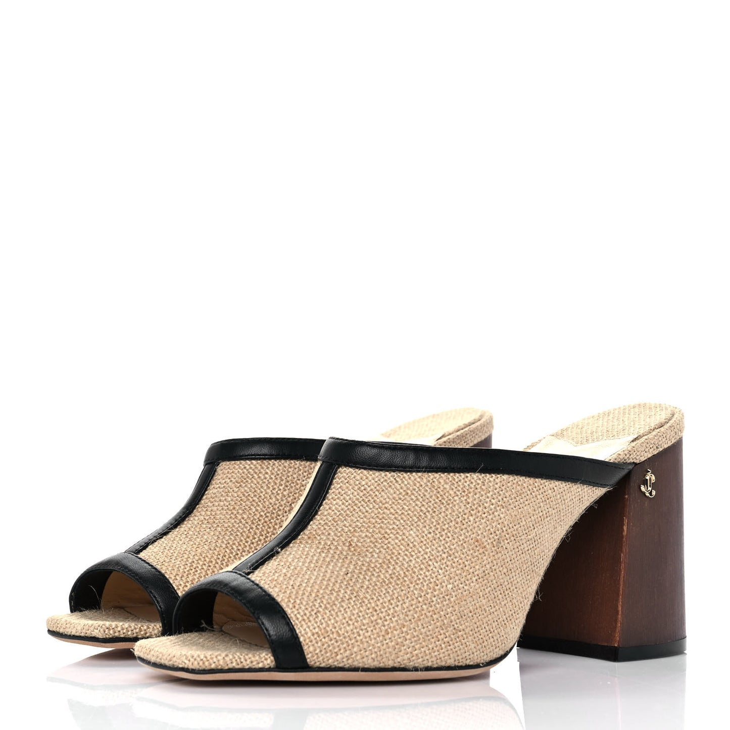 Canvas Calfskin Mules 39.5 Beige Black