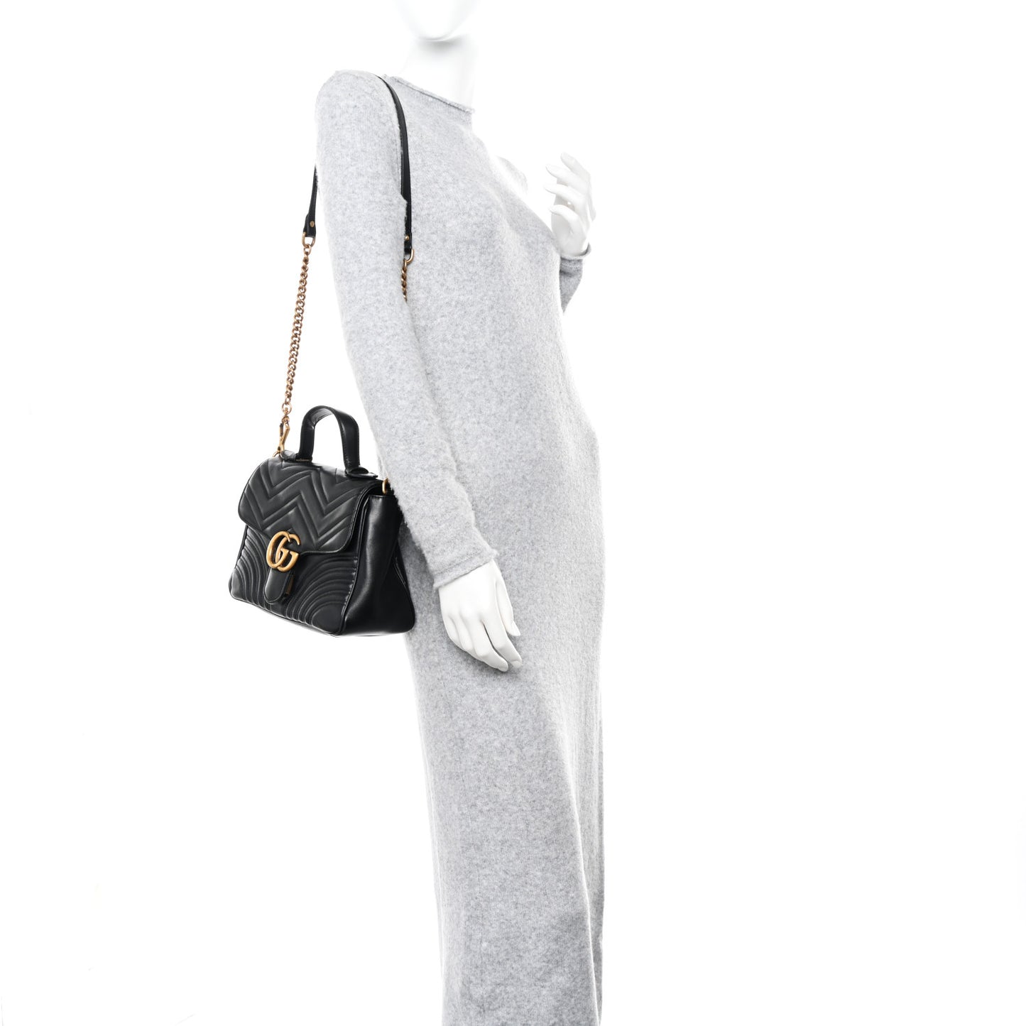 Calfskin Matelasse Small GG Marmont Top Handle Shoulder Bag Black