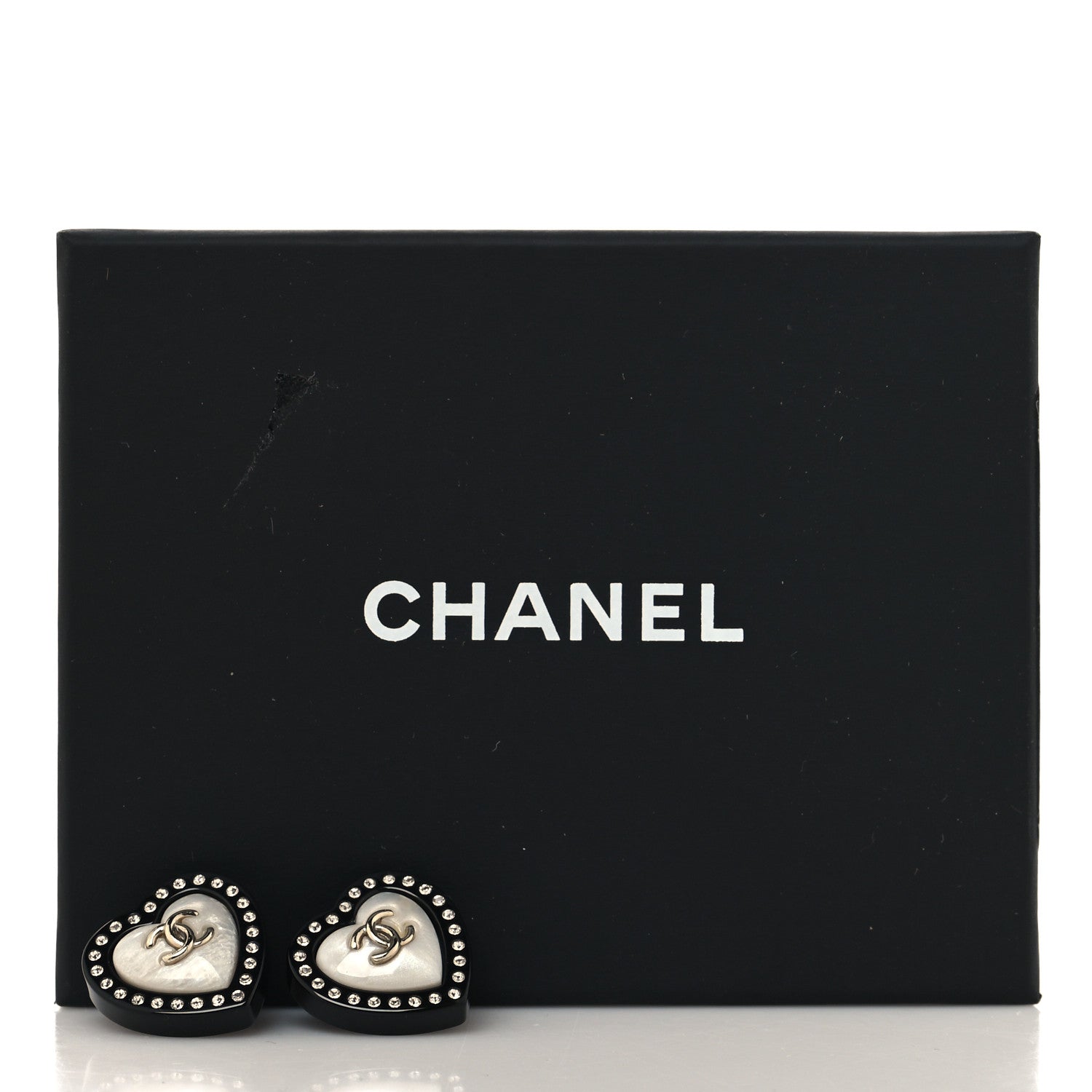 Chanel Resin Crystal CC Heart Earrings Black Gold 5 of 5