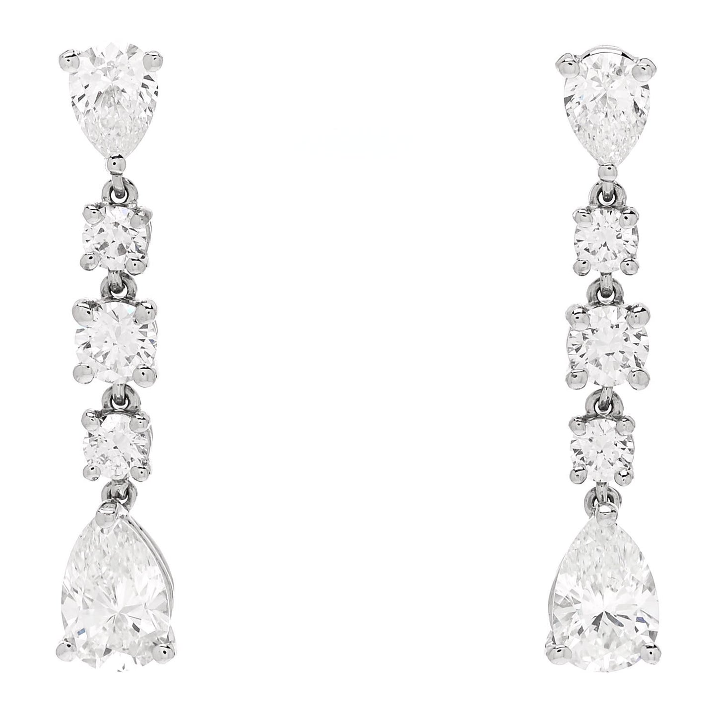 Platinum Diamond Pear Round Cut Drop Earrings