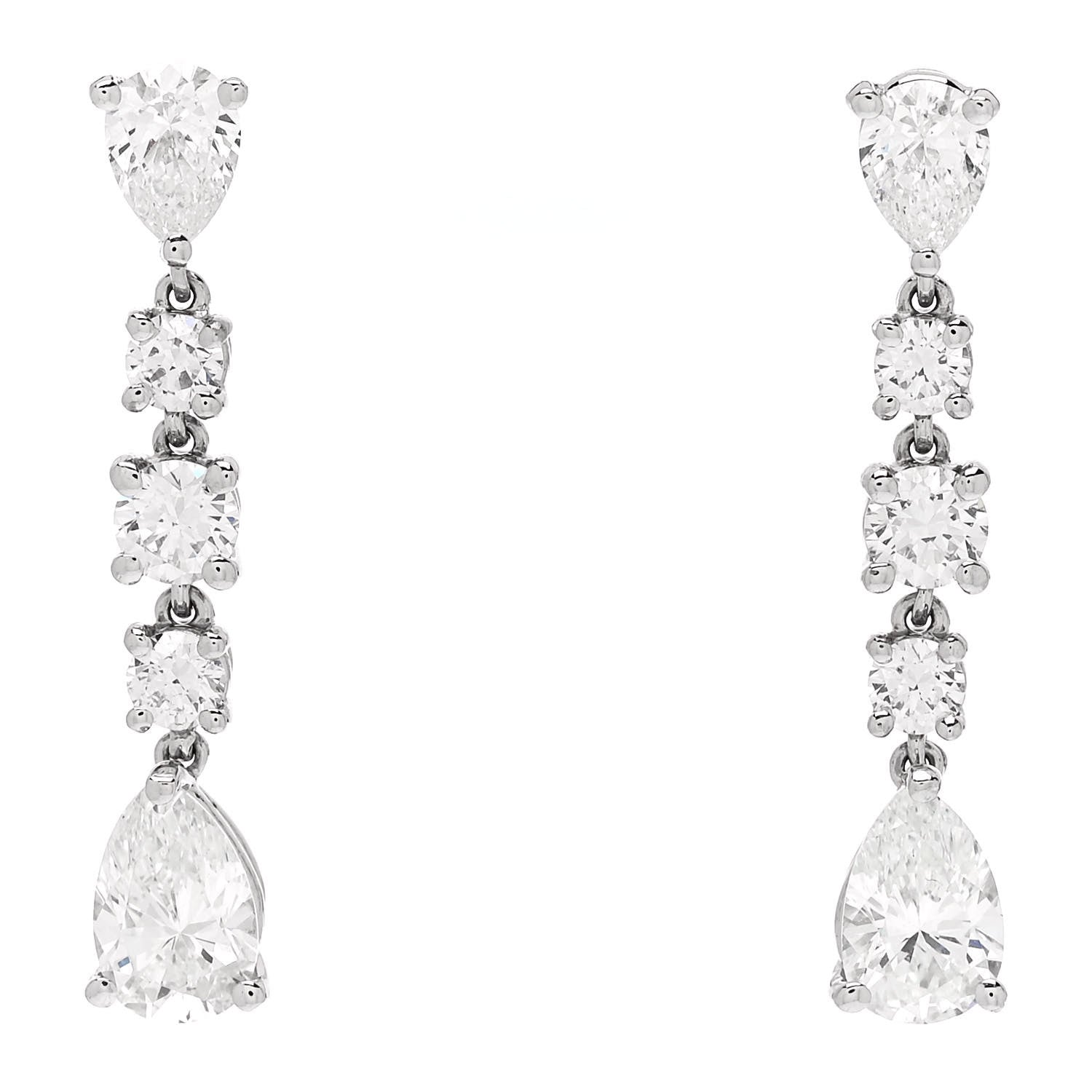 Parker & West by FASHIONPHILE Platinum Diamond Pear Round Cut Drop Earrings 1 of 6