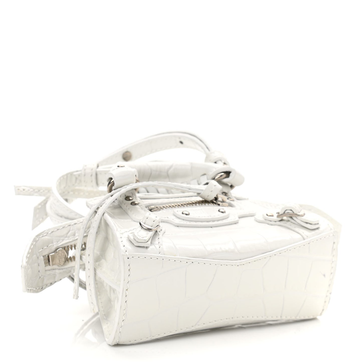 Extra Supple Calfskin Crocodile Embossed Neo Classic Silver Hardware Super Nano City Crossbody White