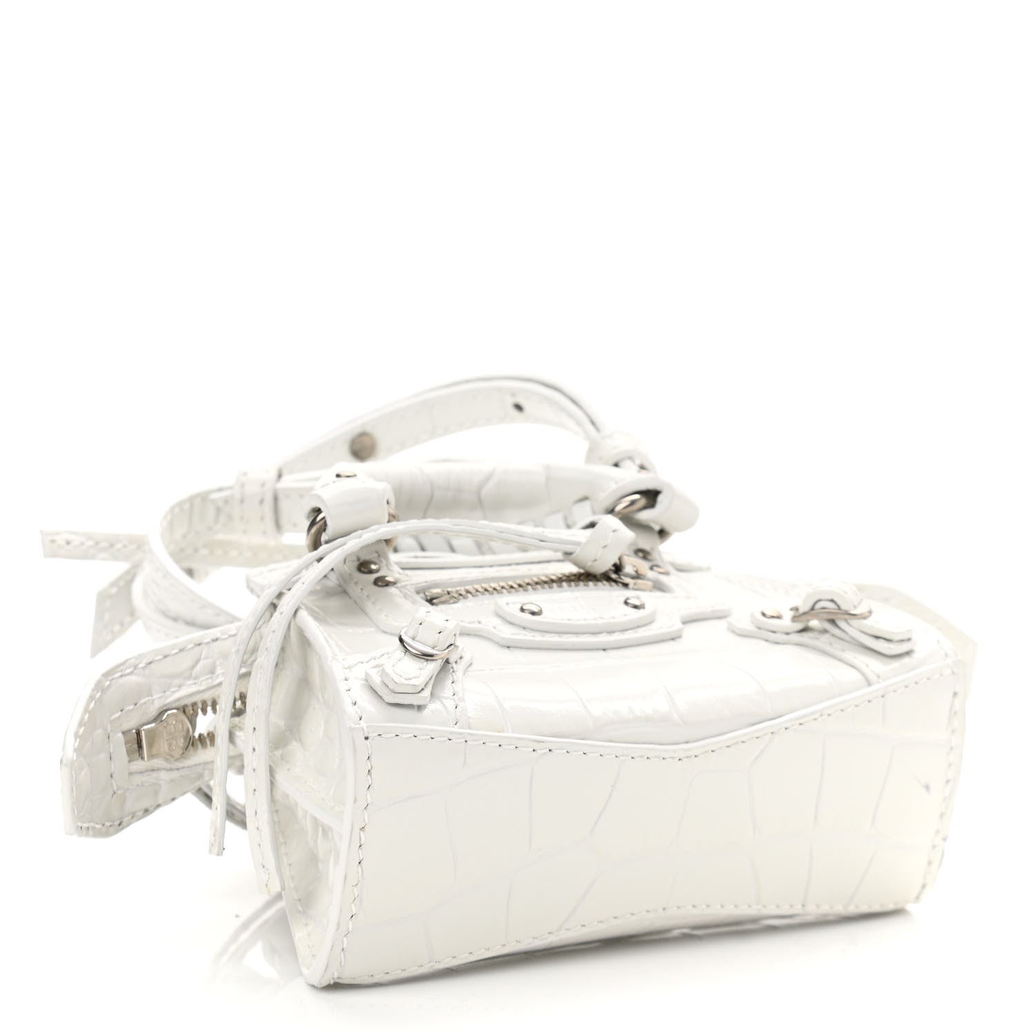 Balenciaga Extra Supple Calfskin Crocodile Embossed Neo Classic Silver Hardware Super Nano City Crossbody White 5 of 13