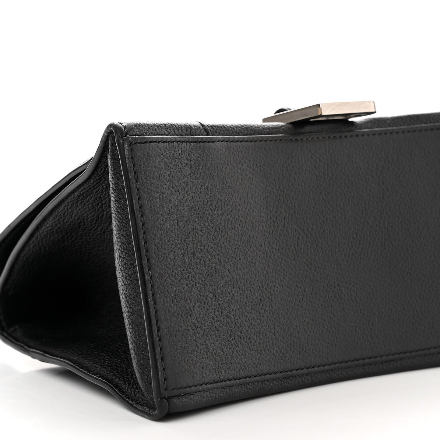 Grained Calfskin Small Hourglass Top Handle Bag Black