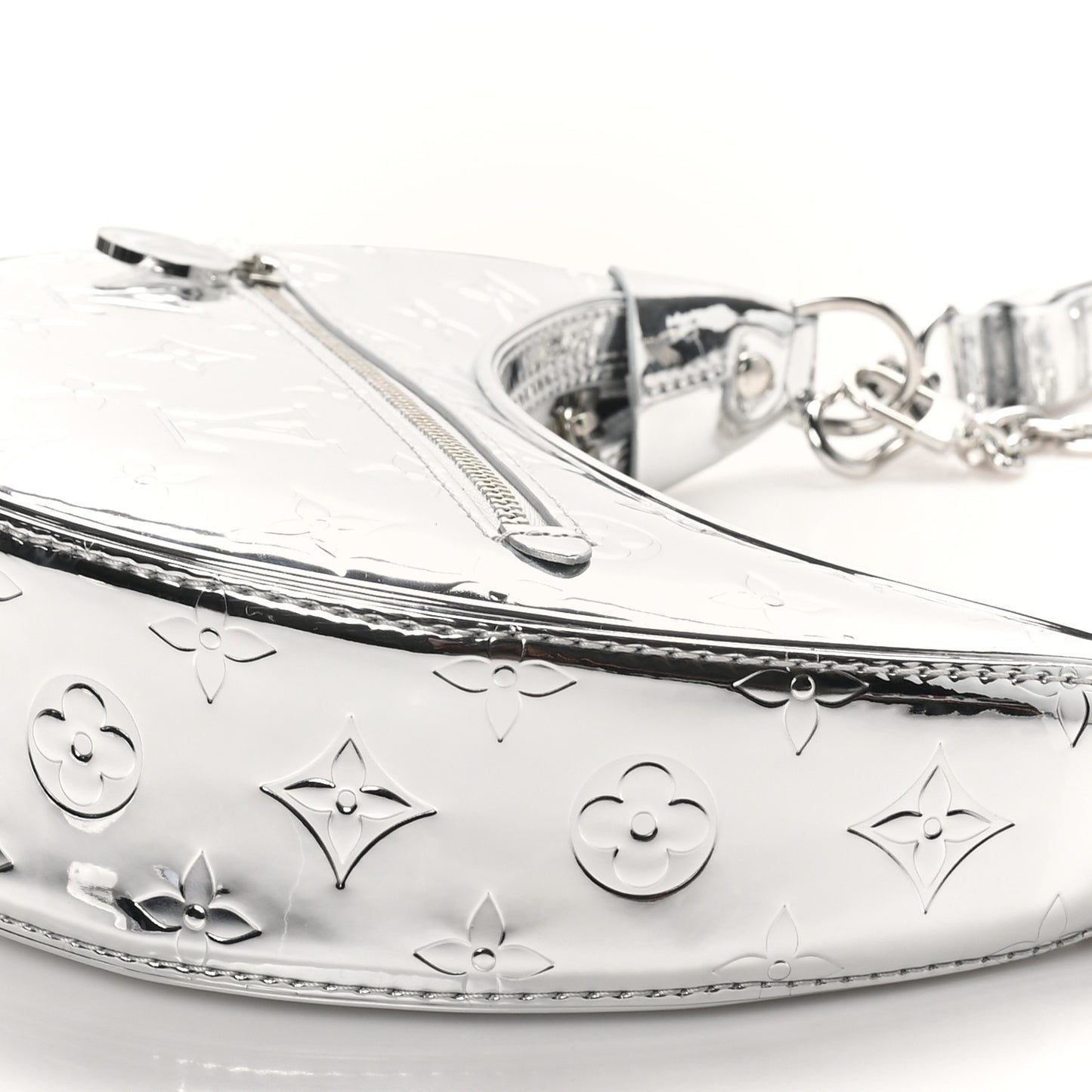 Graduated Pearl Crystal CC Long Necklace Silver