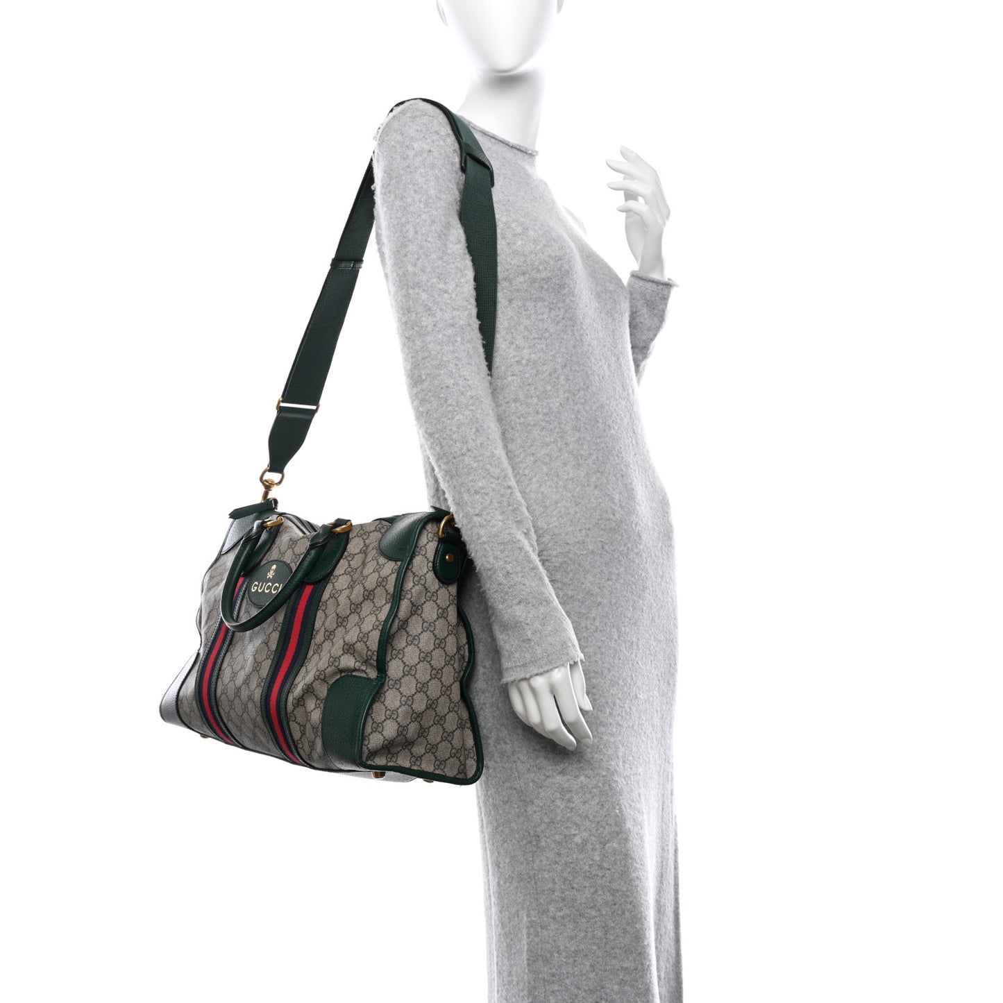 Soft GG Supreme Monogram Neo VintageWeb Skull Medium Duffle Bag Beige New Acero Green