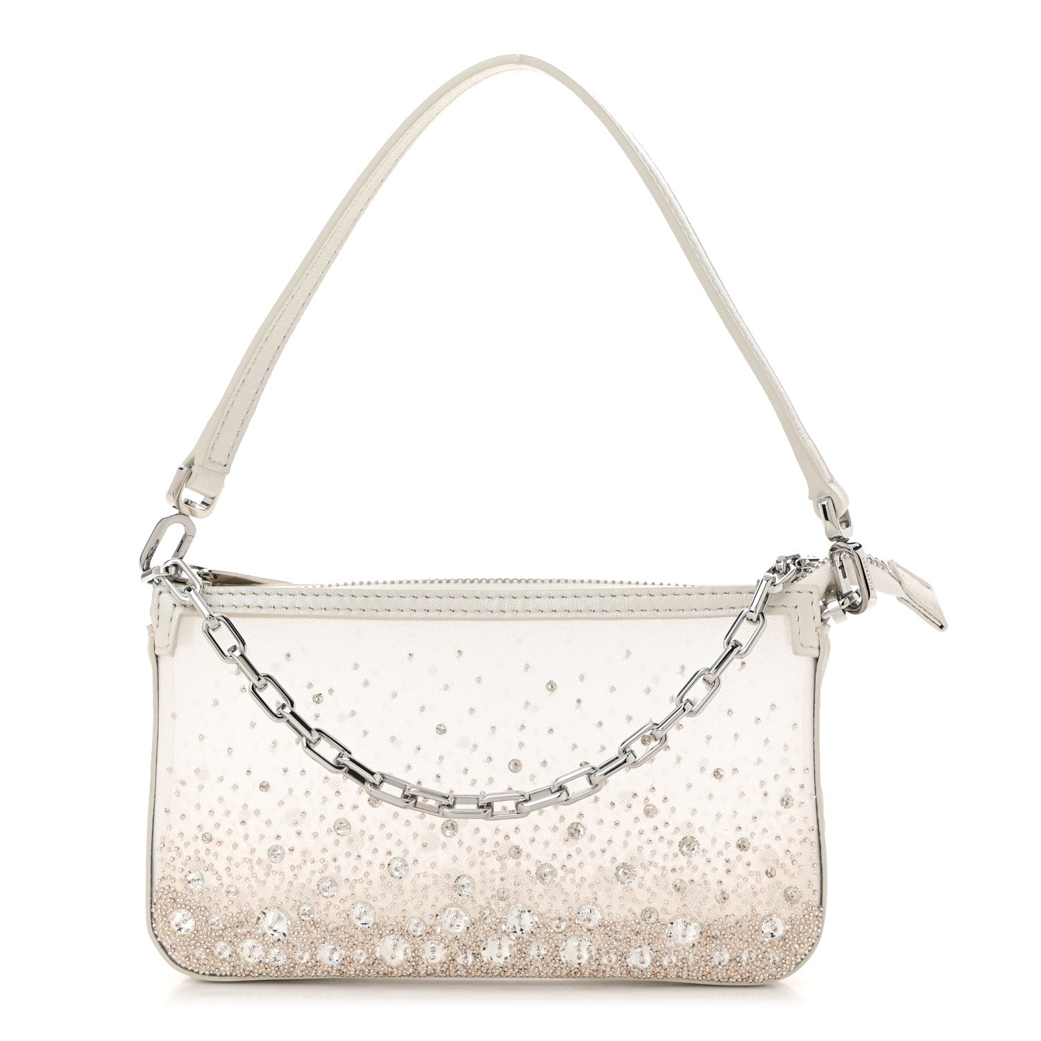 Christian Louboutin Mesh Fabric Crystal Embellished Mini Loubila Chain Clutch Bianco Silver 1 of 10