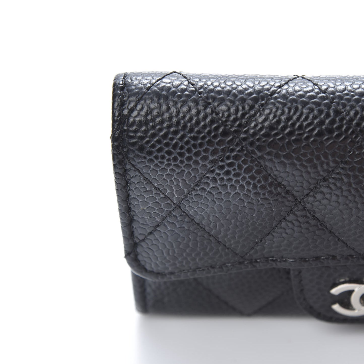 Caviar Quilted Flap Card Holder Wallet Black