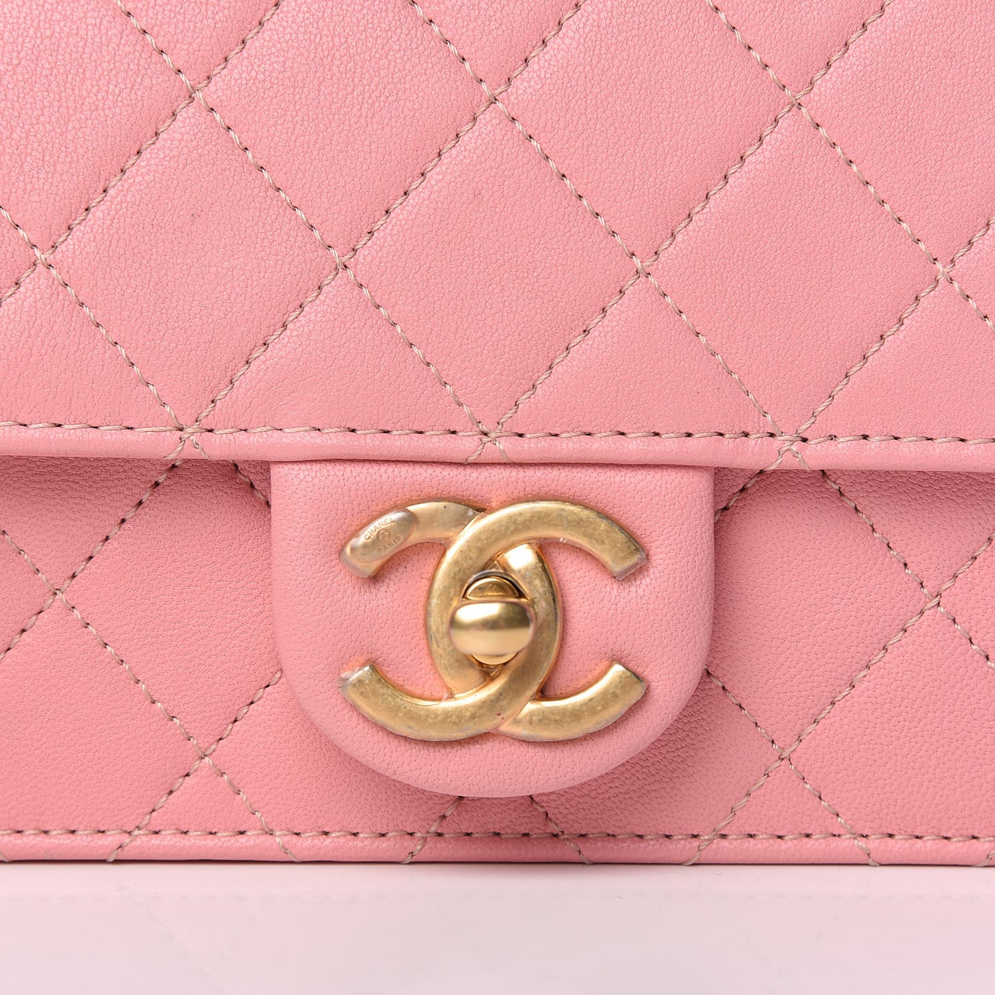 Lambskin Quilted Pearl Chain Flap Bag Pink