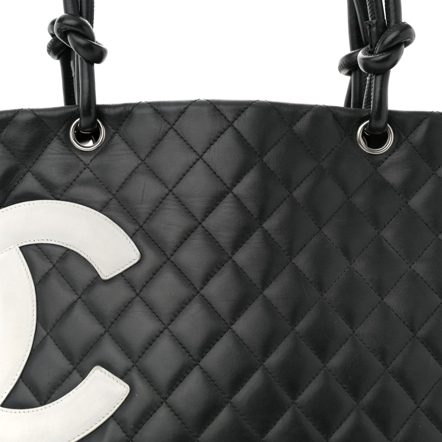 Calfskin Quilted Large Cambon Tote Black White