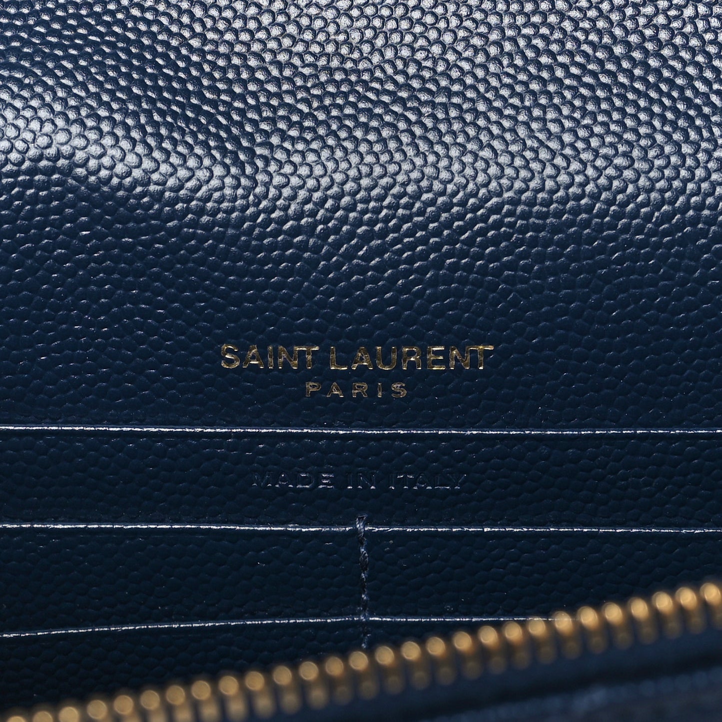Grain De Poudre Matelasse Chevron Monogram Envelope Chain Wallet Navy