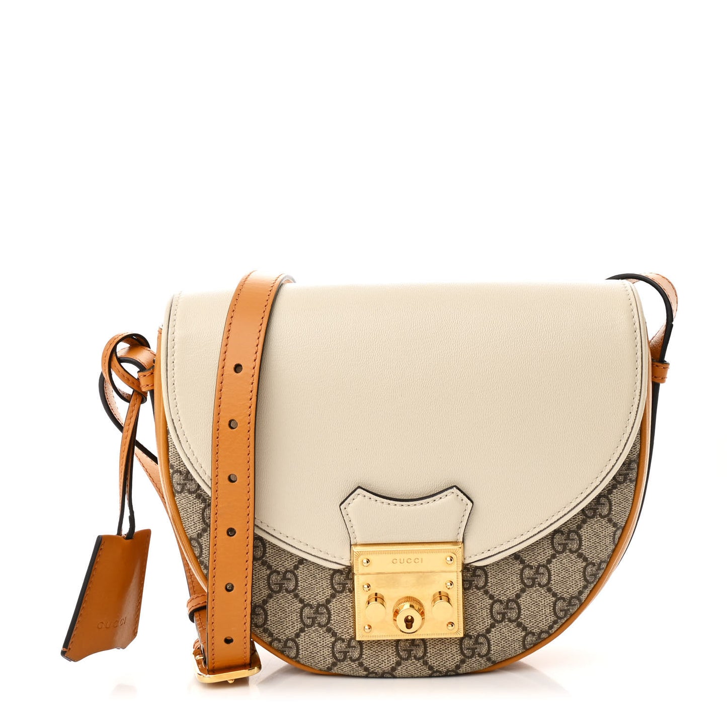 GG Supreme Monogram Calfskin Small Padlock Messenger Shoulder Bag Beige Mystic White Sun Oil