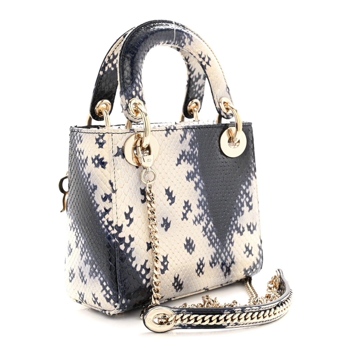 Snakeskin Mini Lady Dior Beige Blue