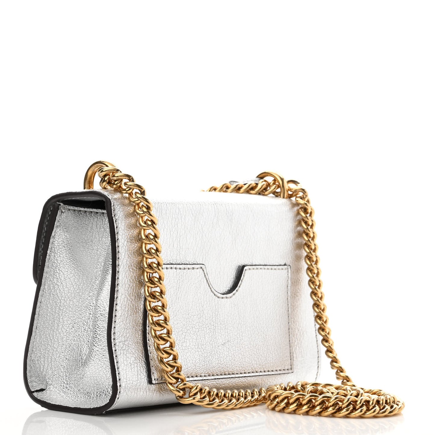 Metallic Goatskin Small Padlock Shoulder Bag Argento