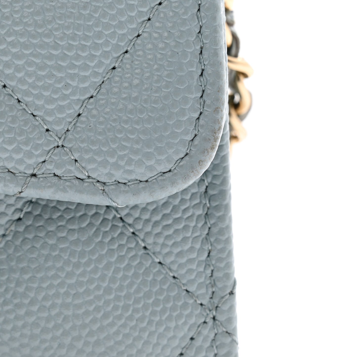 Caviar Quilted Flap Card Holder On Chain Light Blue