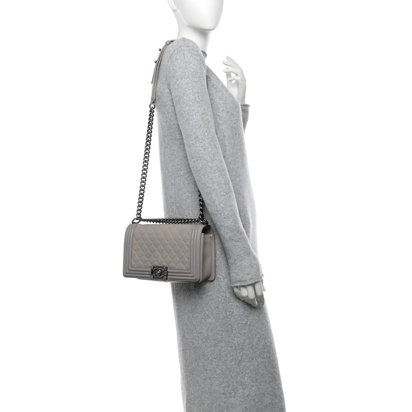 Lambskin Quilted Medium Boy Flap Grey