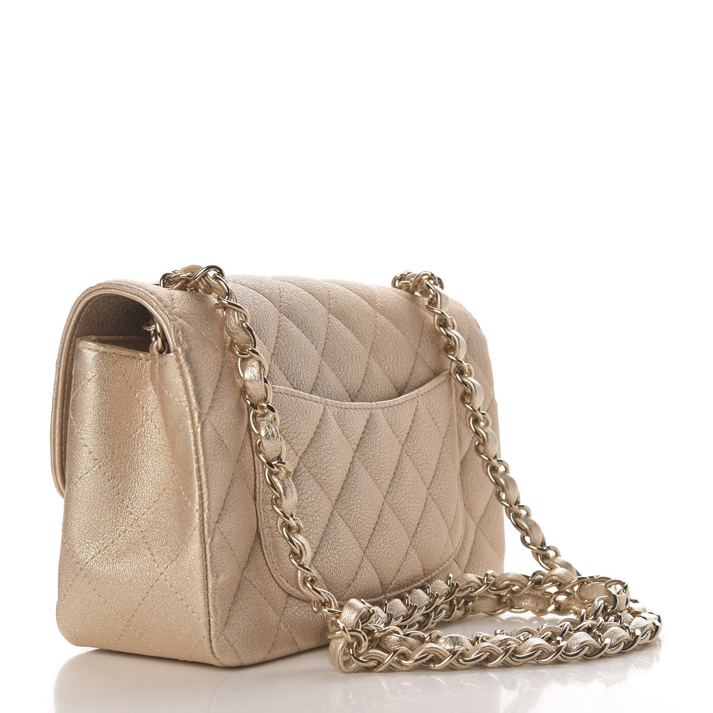 Metallic Lambskin Quilted Mini Rectangular Flap Gold