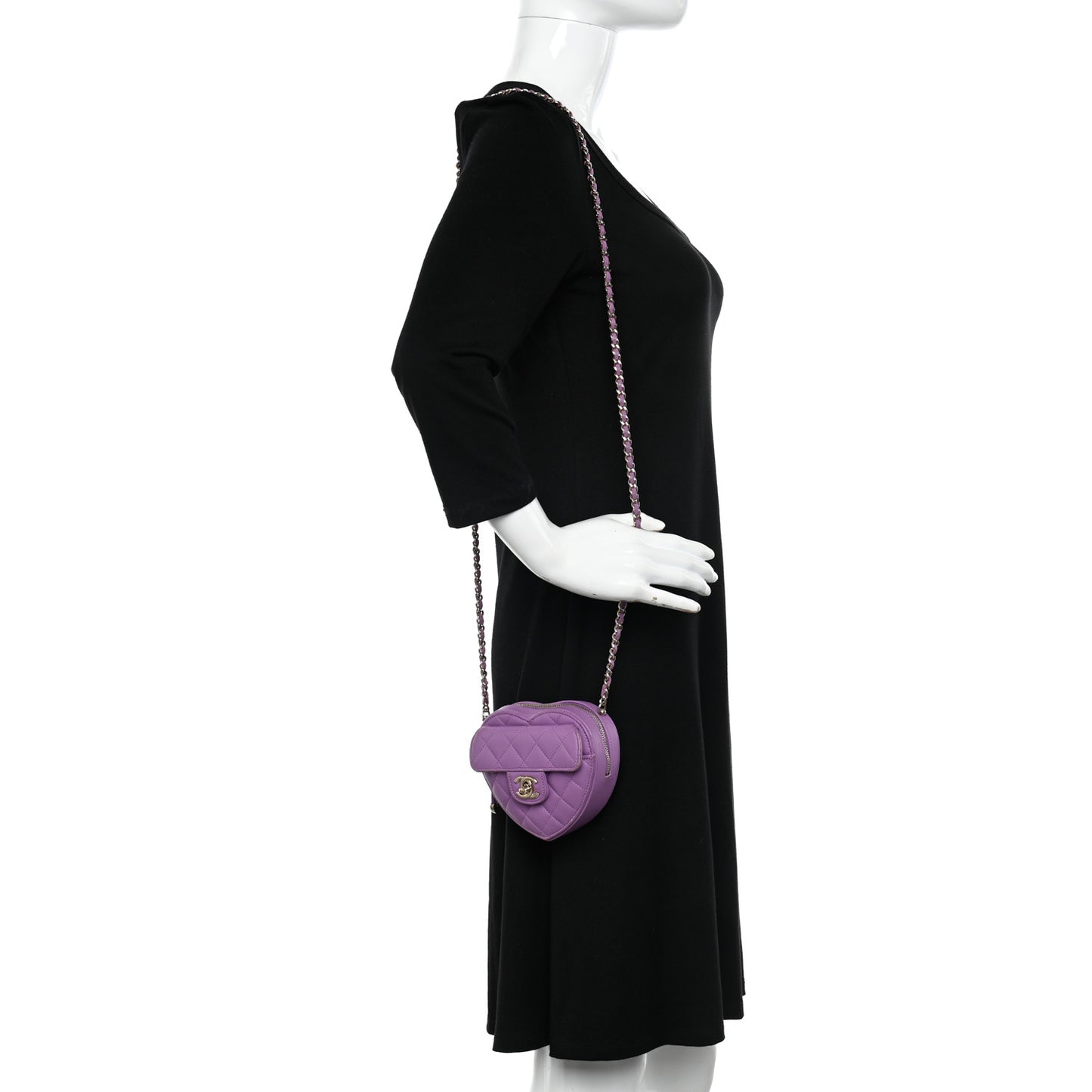 Lambskin Quilted CC In Love Heart Clutch With Chain Purple