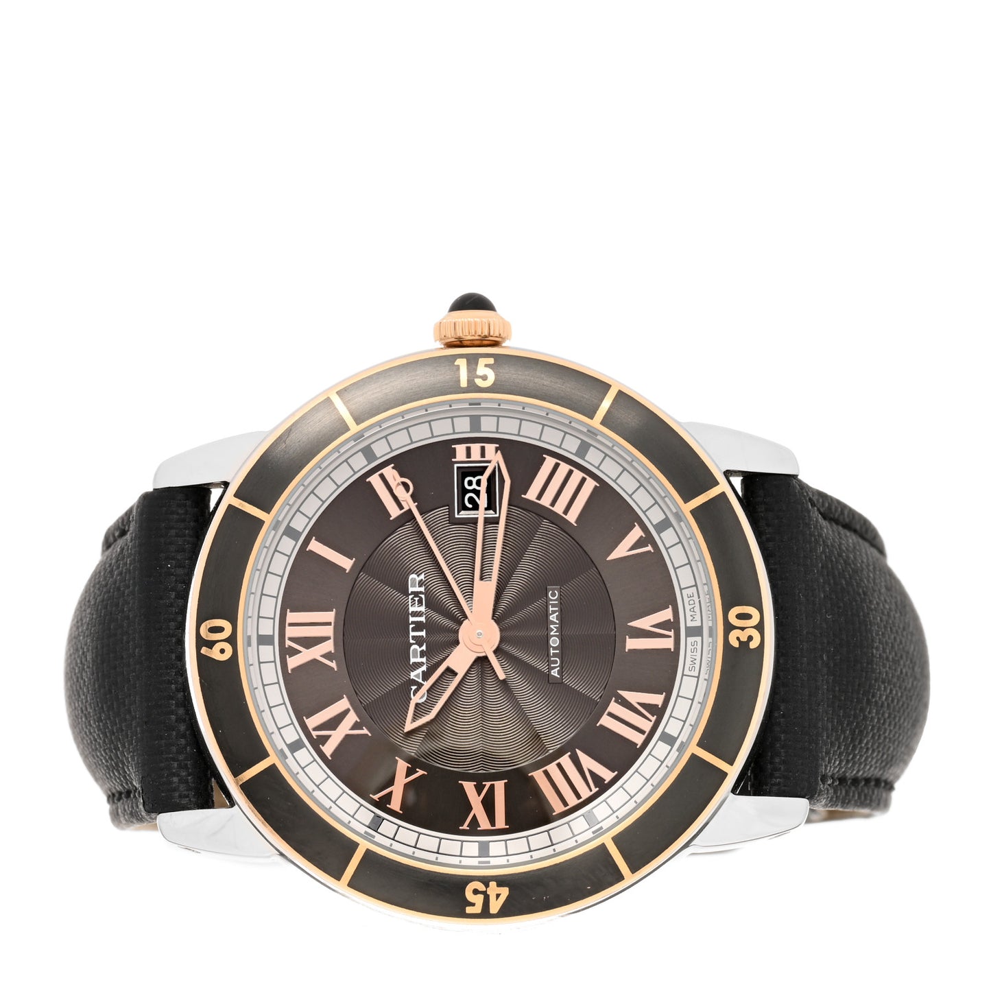 Stainless Steel 18K Pink Gold Calfskin 42mm Ronde Croisiere De Cartier Automatic Watch Grey