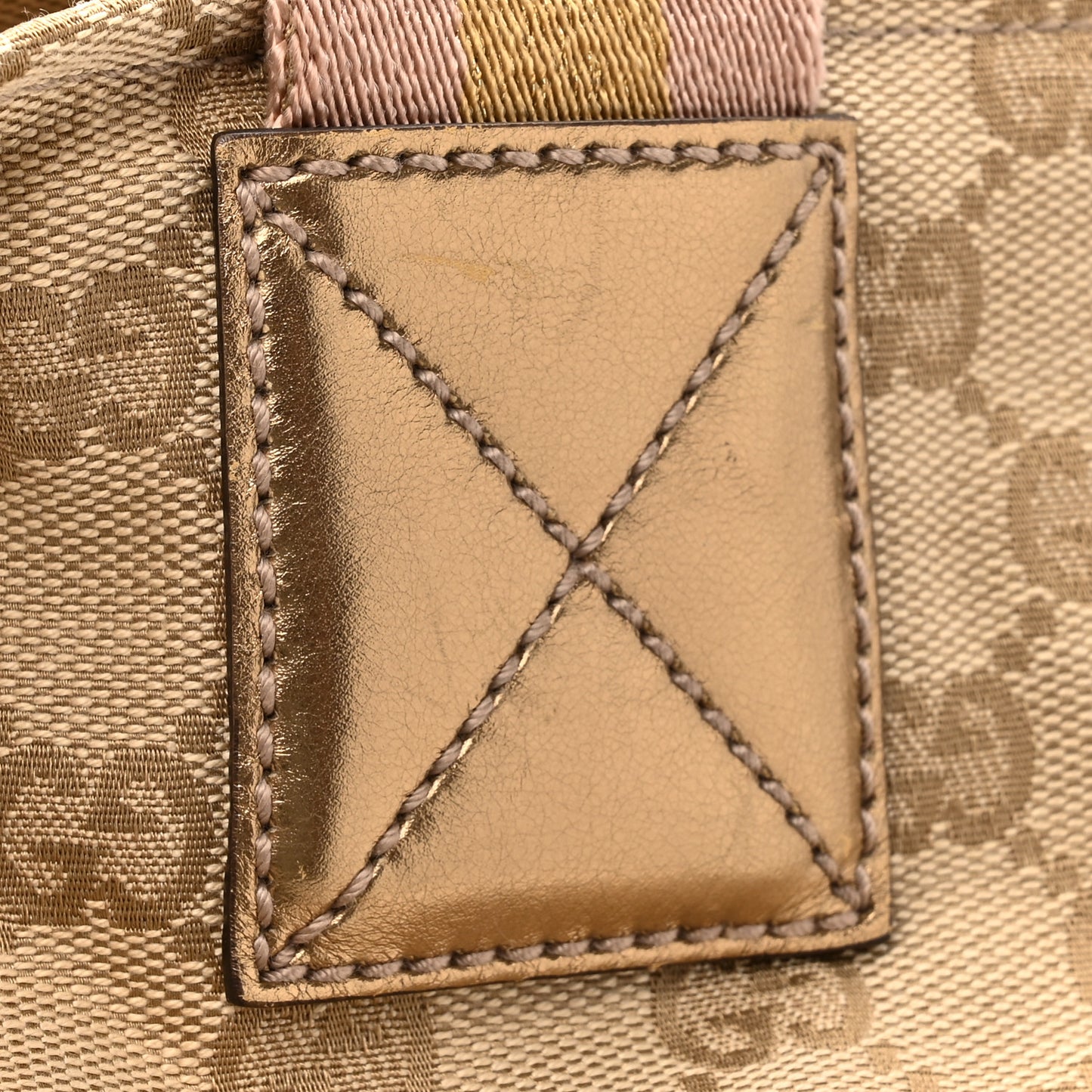 GG Monogram Large Web Handle Bucket Tote Gold