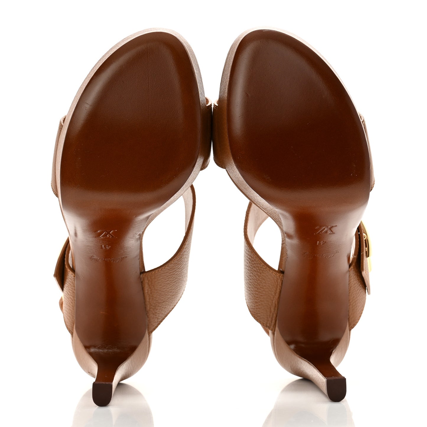 Grained Calfskin Horizon Platform Sandals 41 Cognac