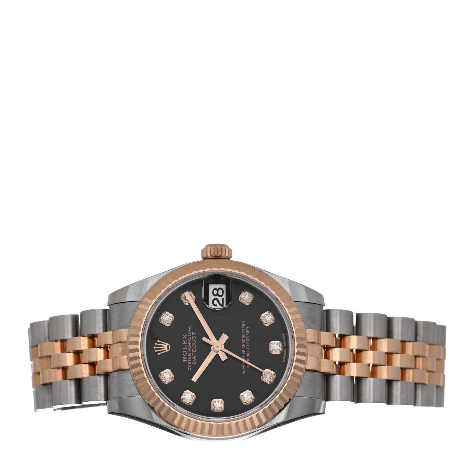 Rolex Stainless Steel 18K Everose Gold Diamond 31mm Oyster Perpetual Datejust Watch Black 178271 2 of 4