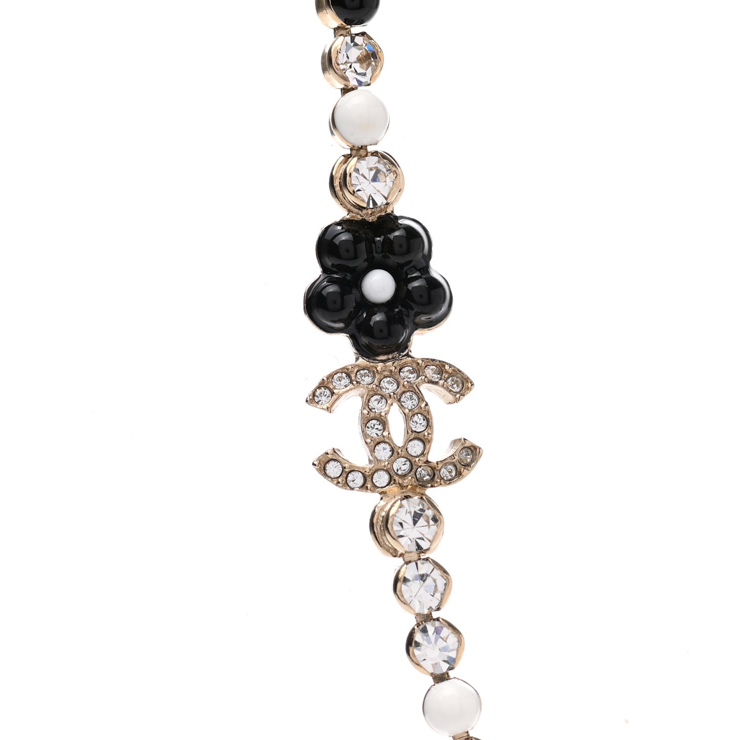 Crystal Pearl Glass Beaded CC Short Necklace Gold White Black