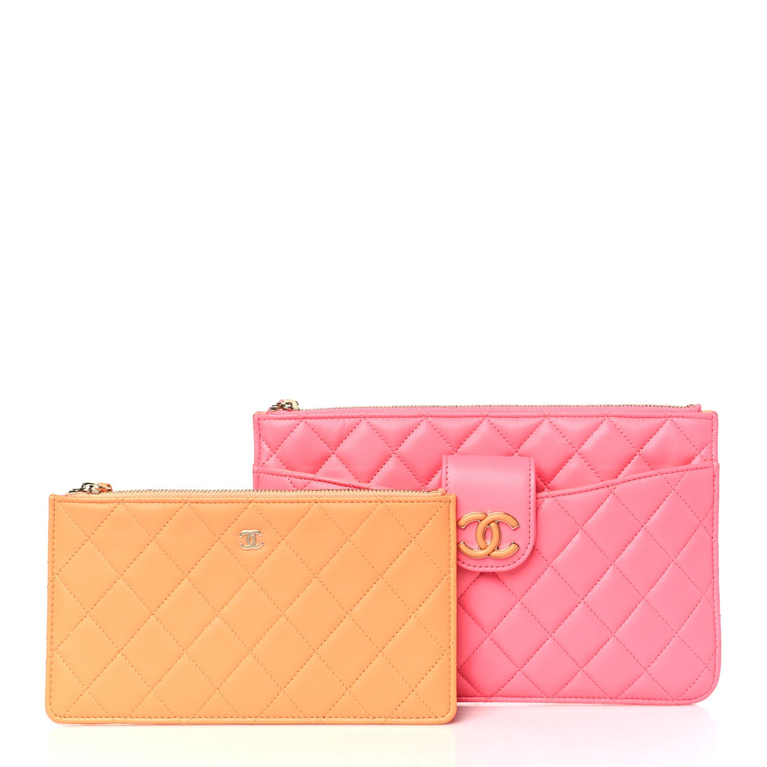 Chanel Lambskin Quilted Sunset Boulevard Pouch Case Coral Orange 2 of 10