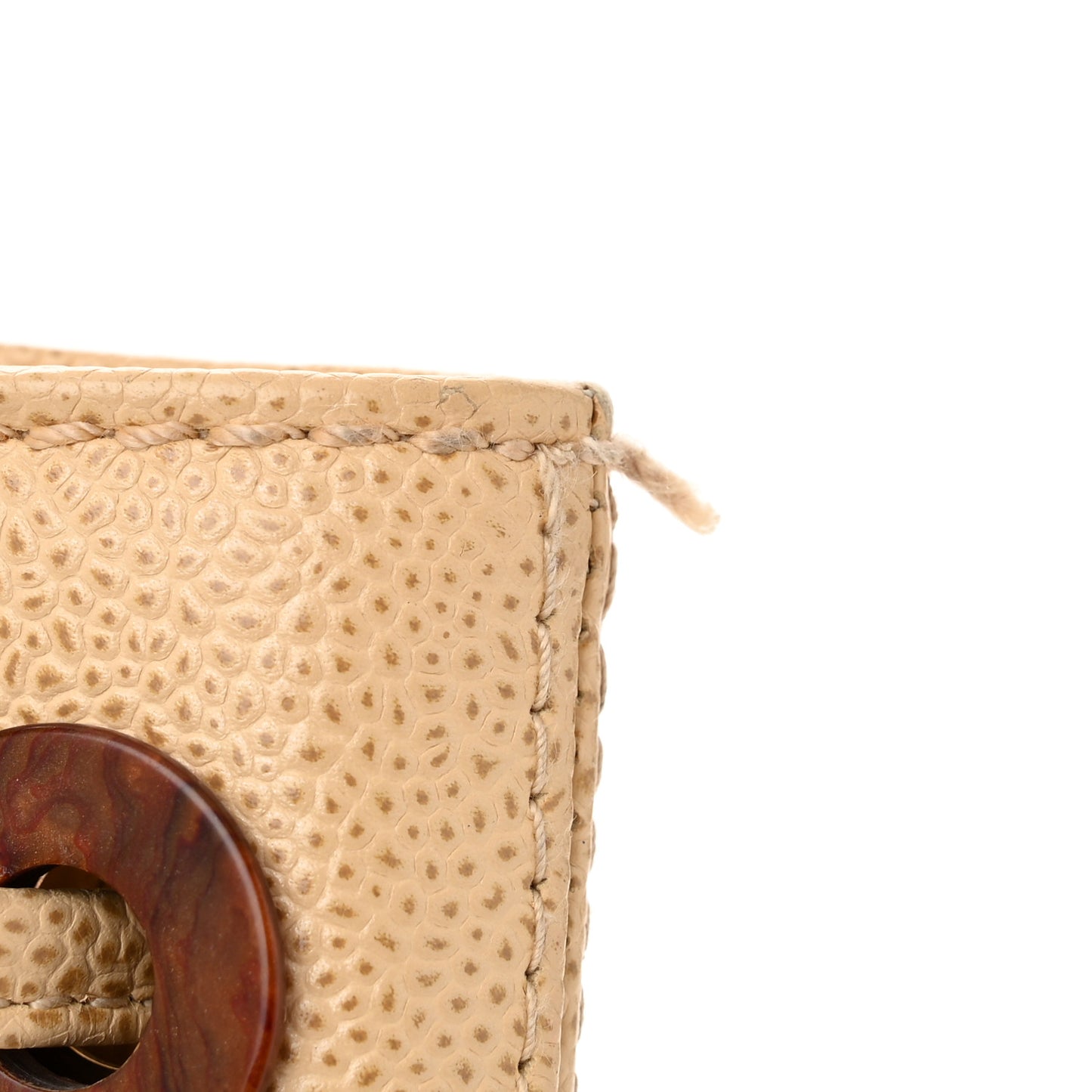 Caviar Wood CC Drawstring Bucket Bag Beige