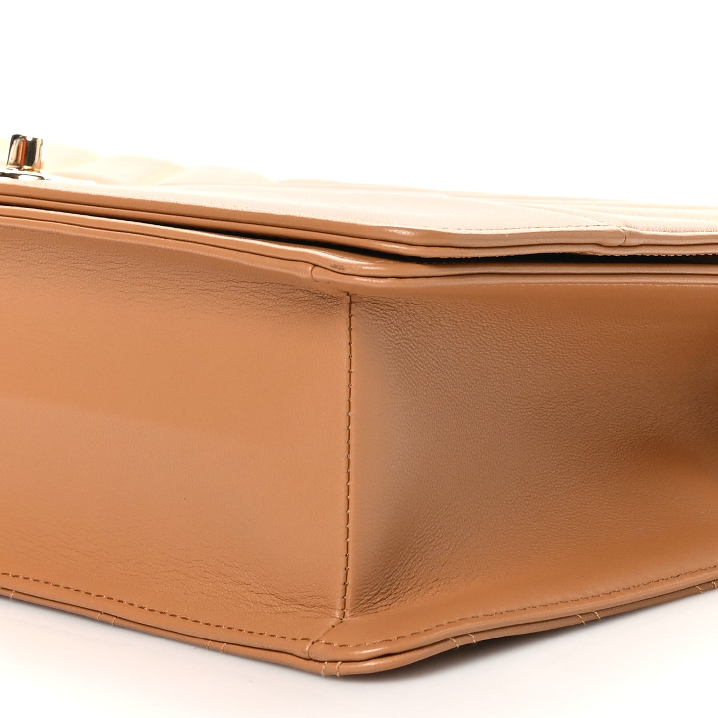 Lambskin Chevron Quilted Flap Camel