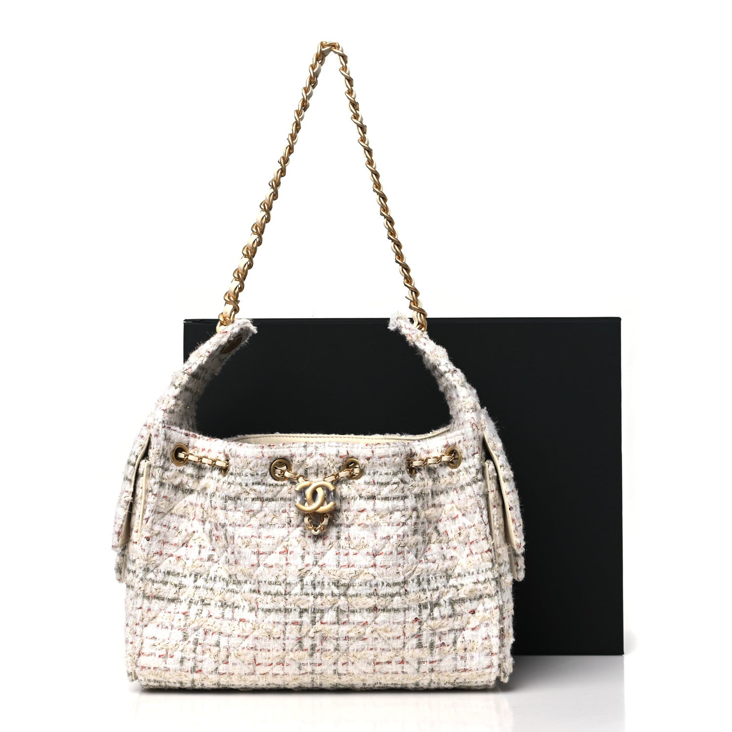 Tweed Quilted Small Chanel 25 Handbag Ecru Khaki Gold Red