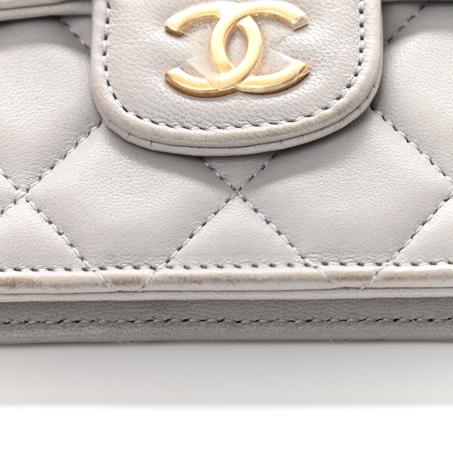Lambskin Quilted Top Handle Flap Coin Purse With Chain Grey