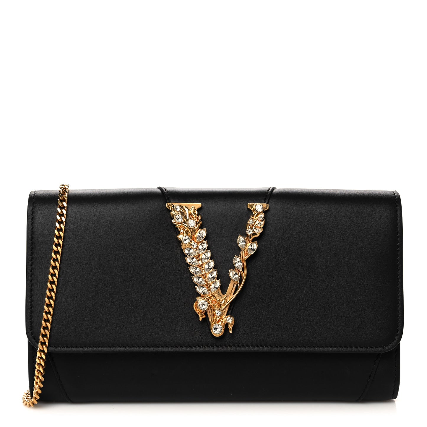 Vitello Crystal Virtus V Wallet Chain Crossbody Black