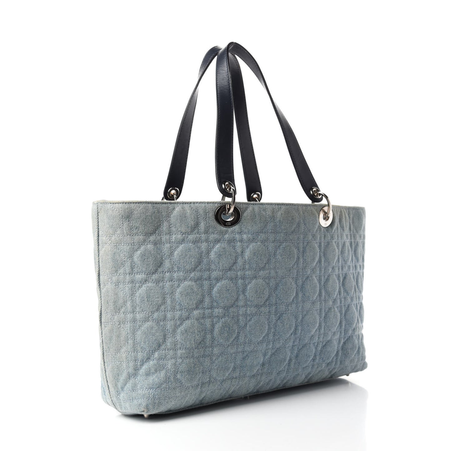 Denim Cannage Lady Dior Shopper Tote Light Blue
