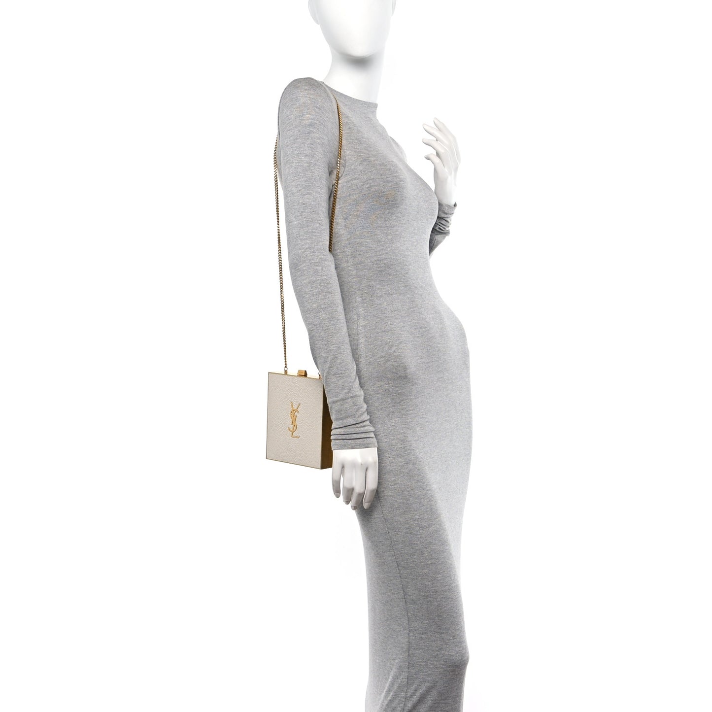 Metal Calfskin Shagreen Embossed Monogram Minaudiere Tuxedo Box Clutch Blanc Vintage Light Bronze