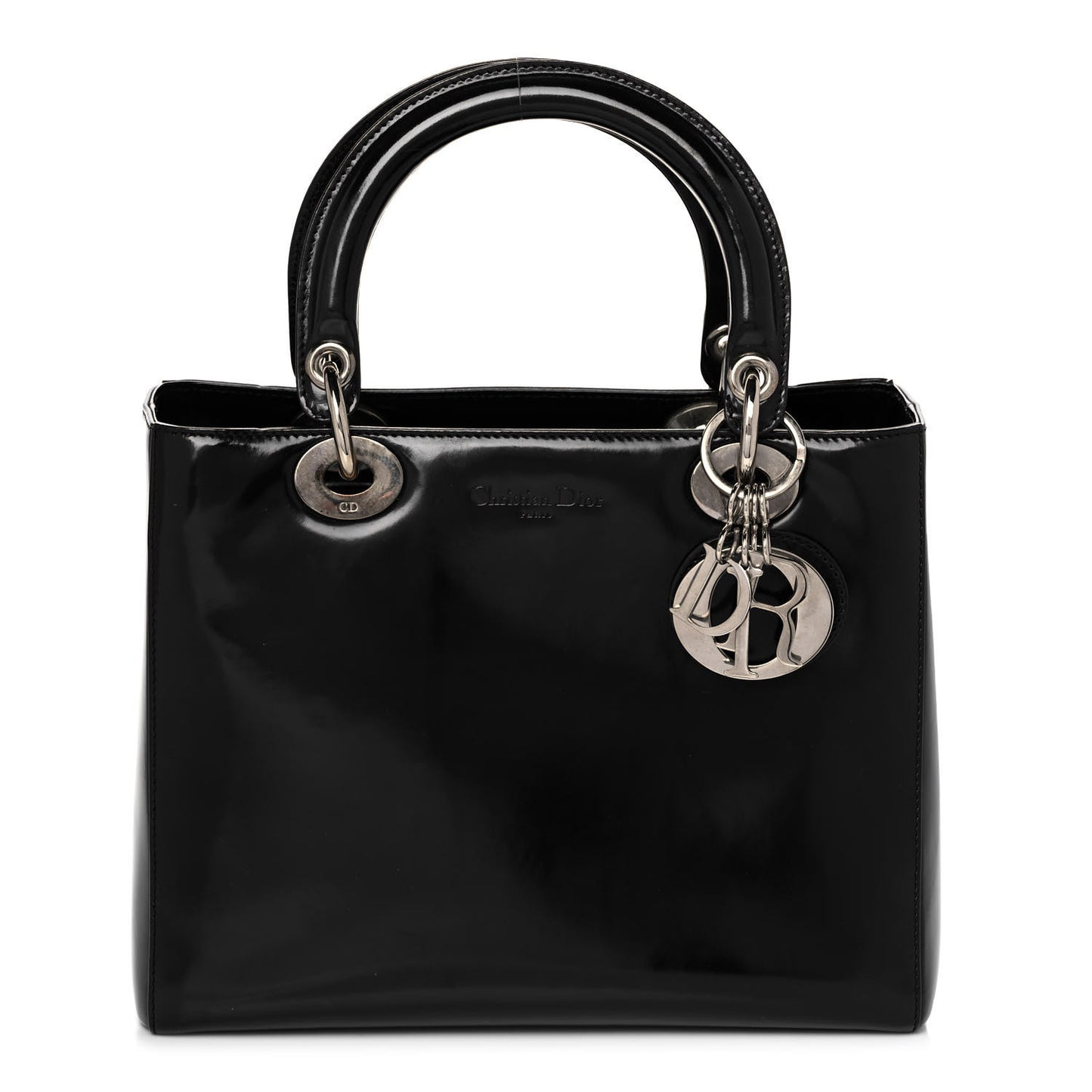 Glazed Calfskin Medium Lady Dior Black