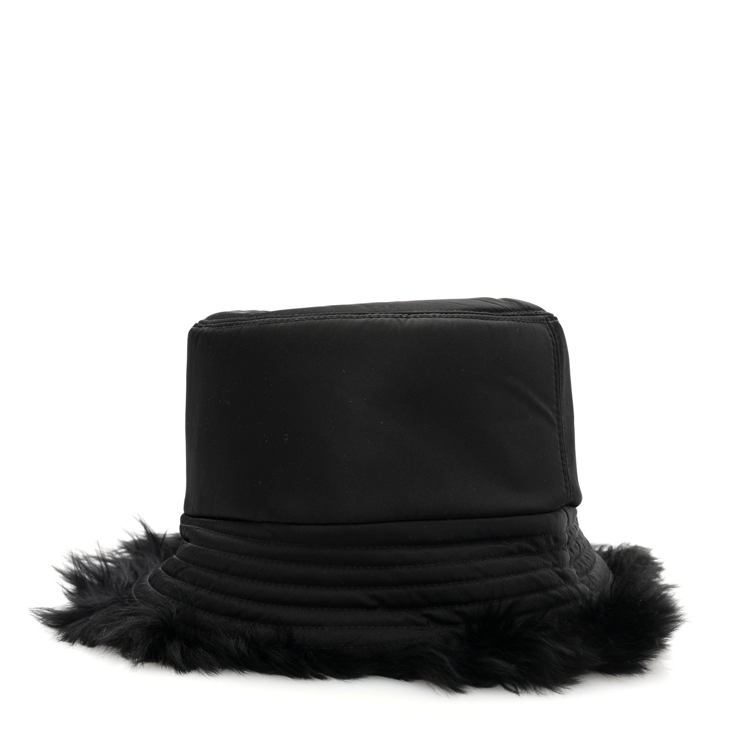 Prada Nylon Alpaca Triangle Womens Bucket Hat M Black 4 of 8
