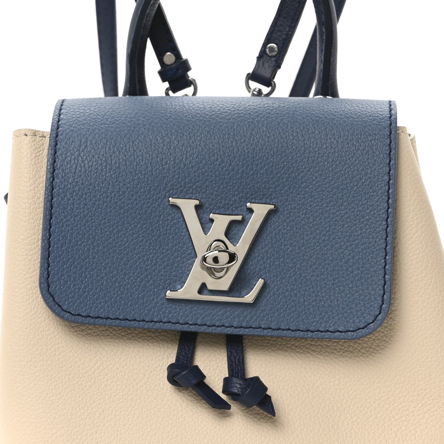 Calfskin Lockme Mini Backpack Blue Jean Creme