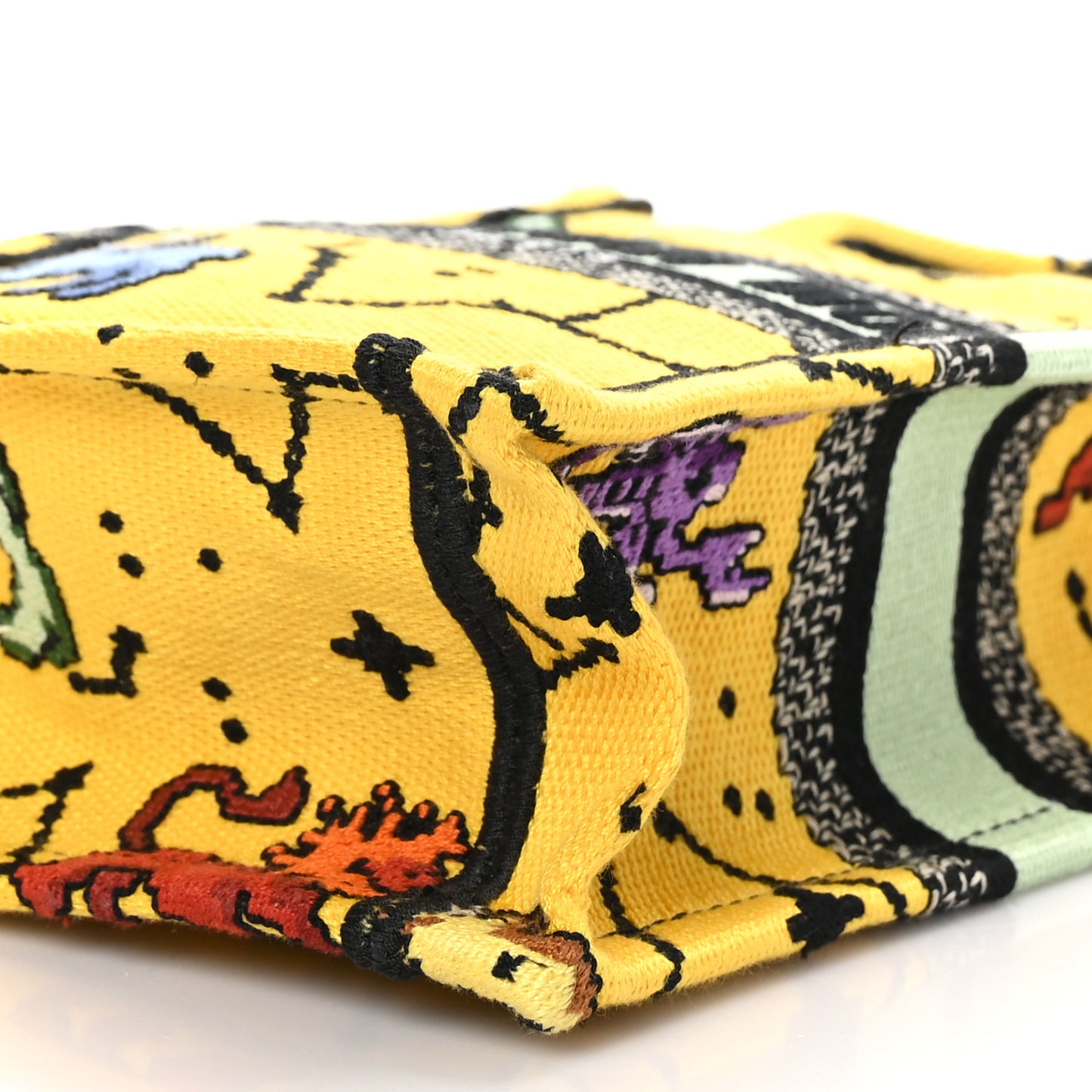 Canvas Embroidered Pixel Zodiac Mini Book Tote Phone Bag Jaune Multicolor