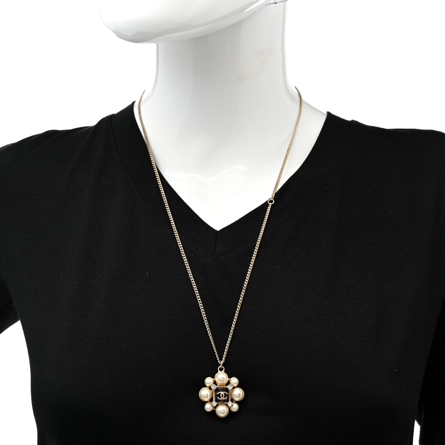 Gripoix Pearl Crystal CC Pendant Necklace Red Gold