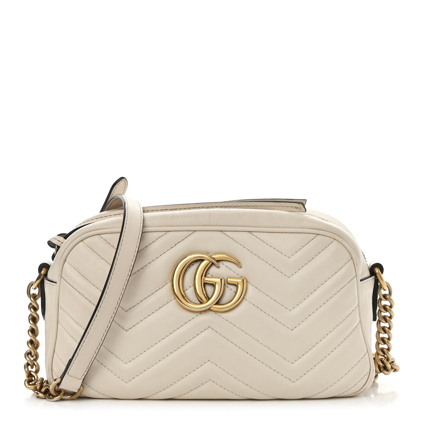 Calfskin Matelasse Small GG Marmont Chain Shoulder Bag White