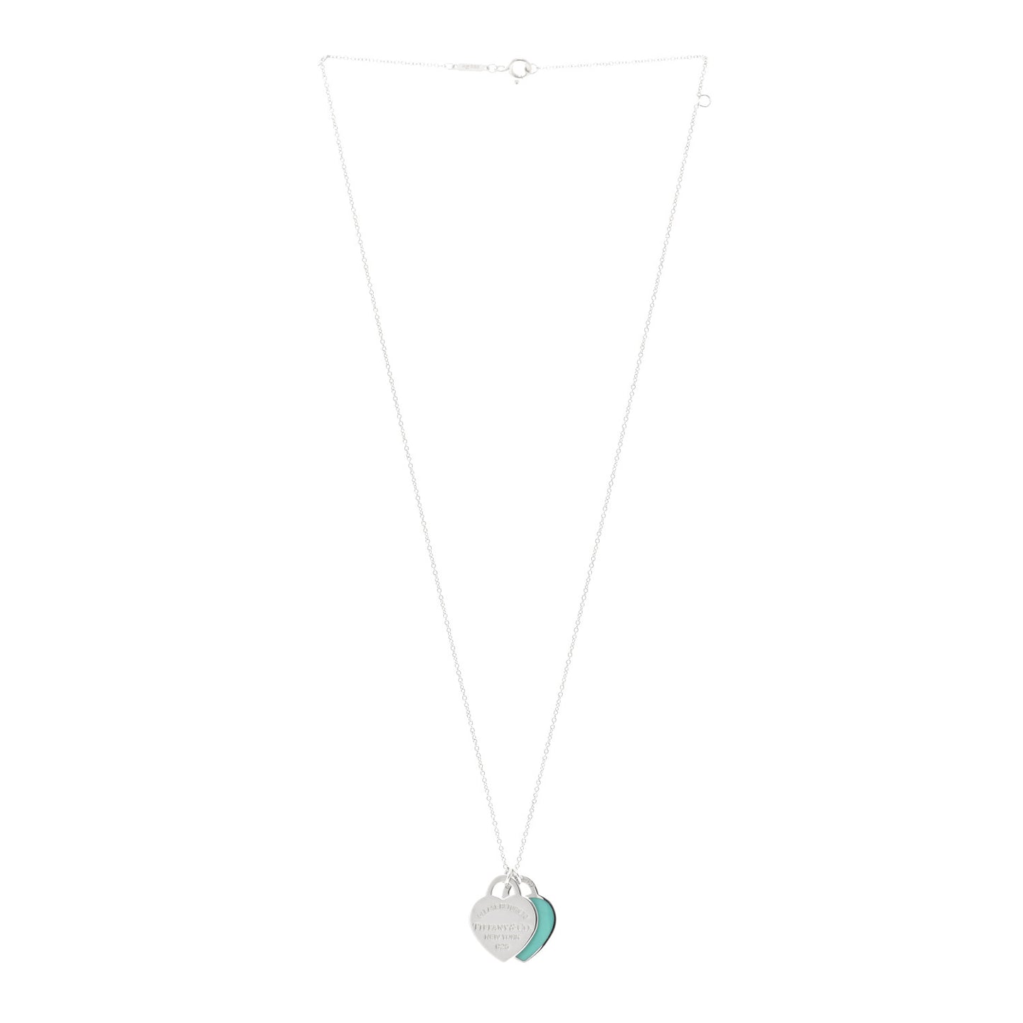 Sterling Silver Enamel Return to Tiffany Double Heart Tag Pendant Necklace Blue