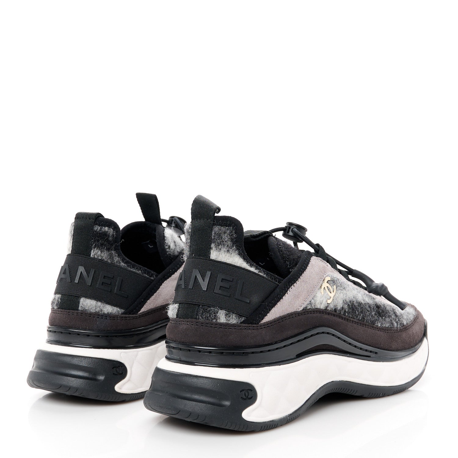 Chanel Suede Calfskin Mixed Fibers CC Sneakers 38.5 Grey Dark Grey Light Grey 4 of 10