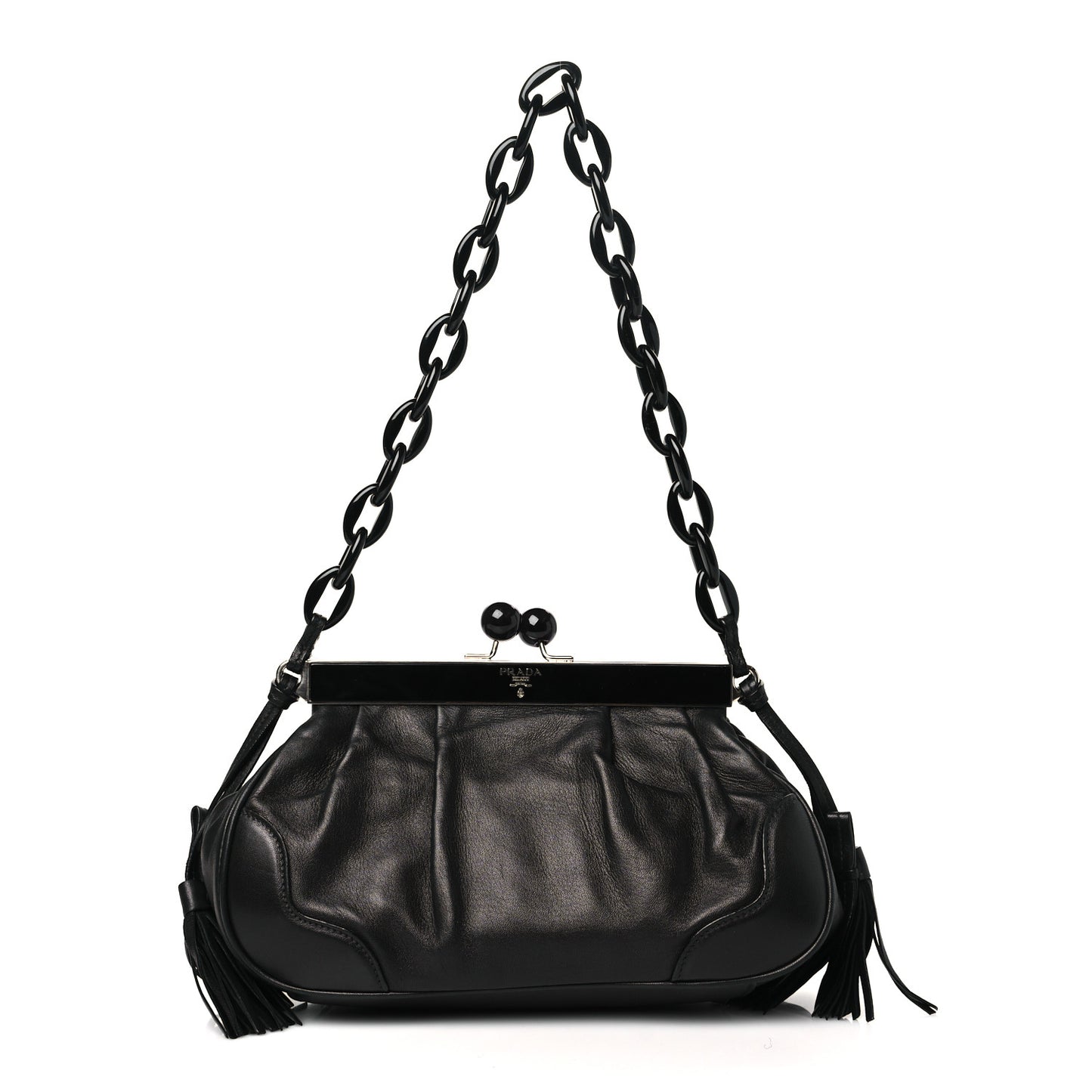 Nappa Kisslock Small Frame Shoulder Bag Black