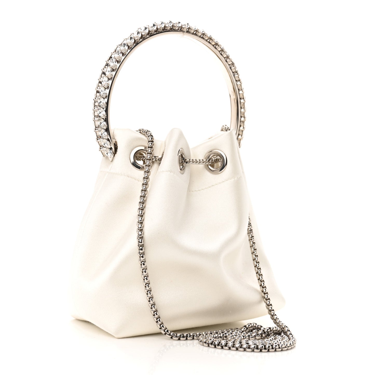 Satin Crystal Embellished Top Handle Bon Bon Bag Ivory