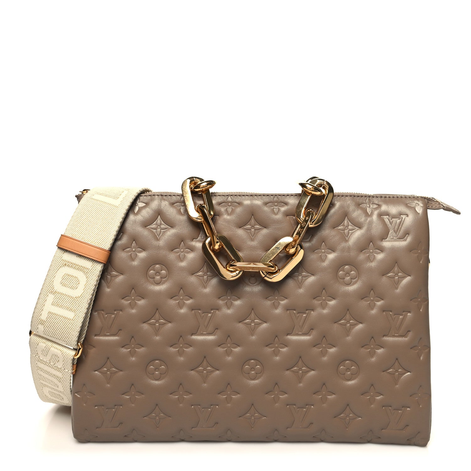 Louis Vuitton Lambskin Embossed Monogram Coussin MM Taupe 1 of 11