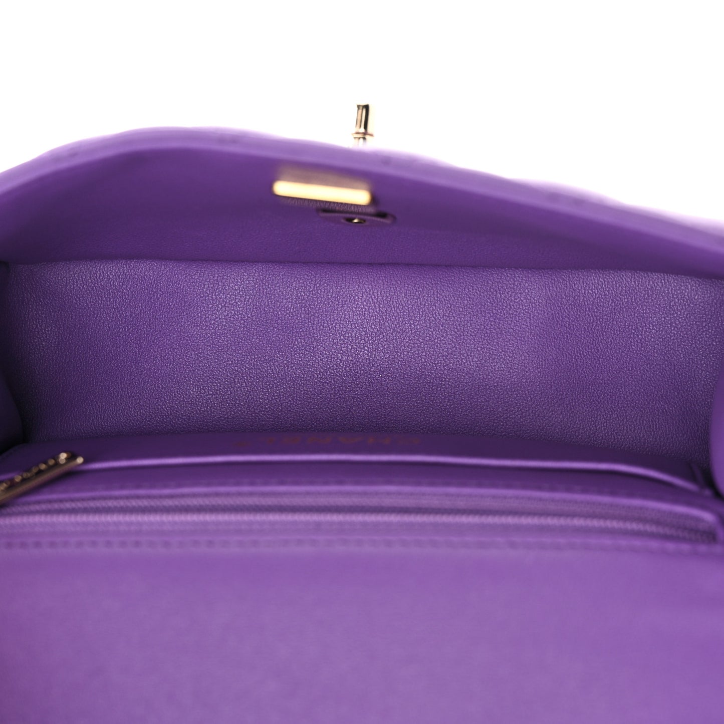 Lambskin Quilted Mini Top Handle Rectangular Flap Dark Purple