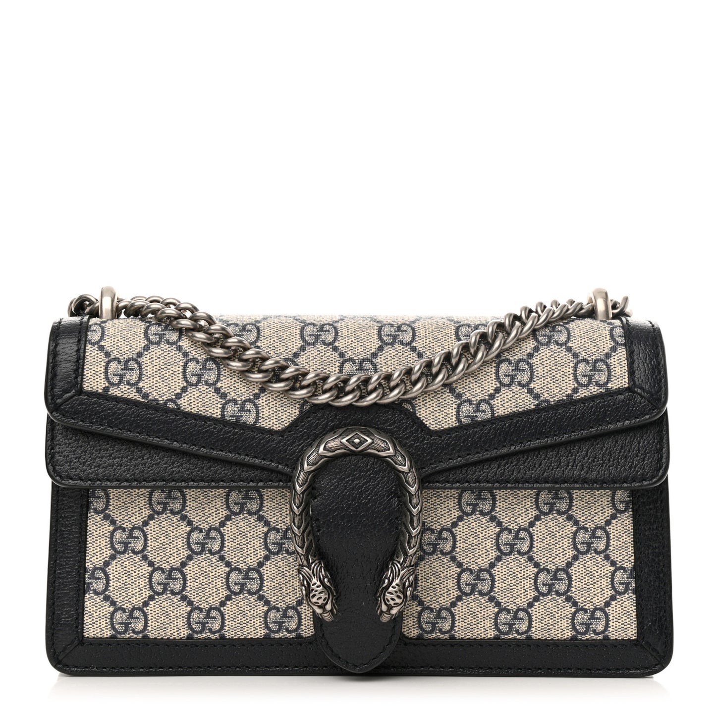 GG Supreme Monogram Textured Dollar Calfskin Small Rectangular Dionysus Shoulder Bag Beige Blue