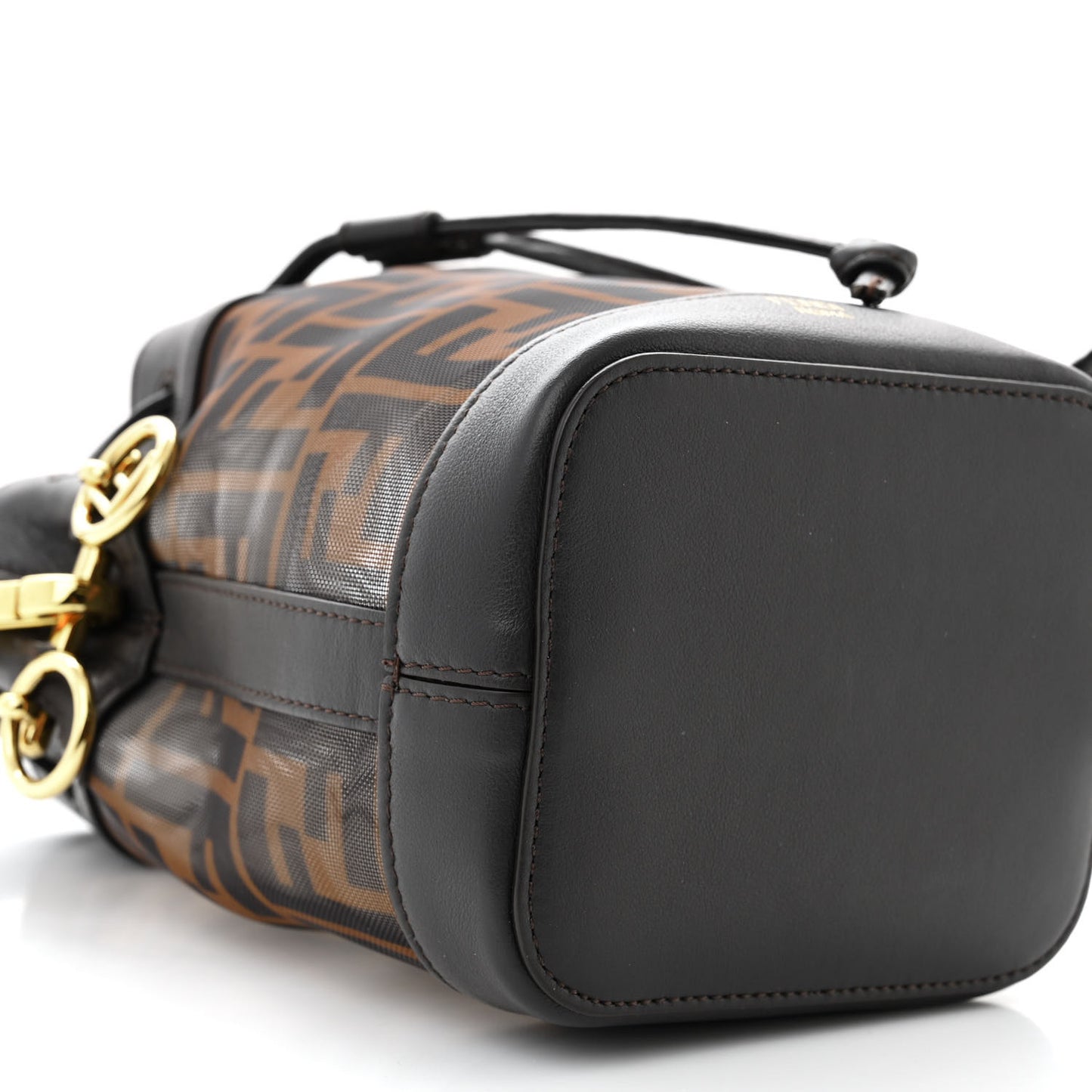 Mesh Vitello Grace F is Fendi FF 1974 Mini Mon Tresor Bucket Bag Marrone Black Ebano